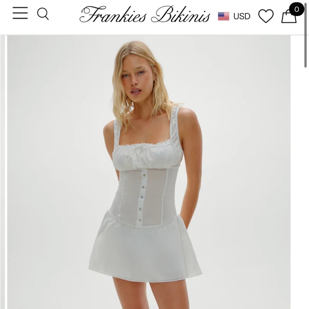 Frankie’s Bikinis Christa Ruffle Mini Dress in Sunrose (White/Cream)